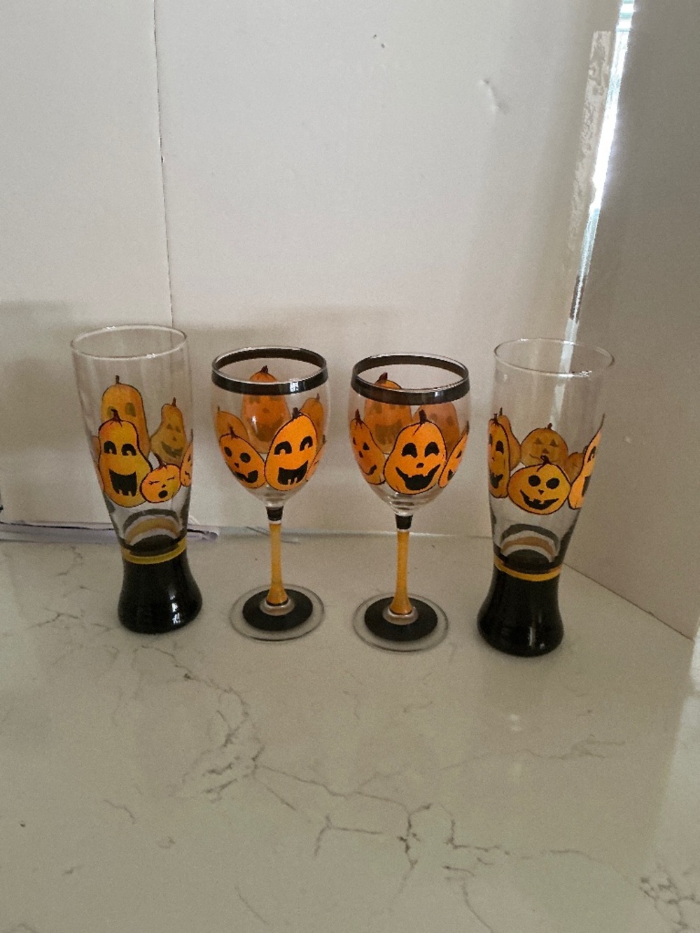 Halloween Pumpkin Glassware Set of 4 Wine & Beer Glasses